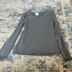 matilda jane long sleeve kids shirt,, grey and white poka dots